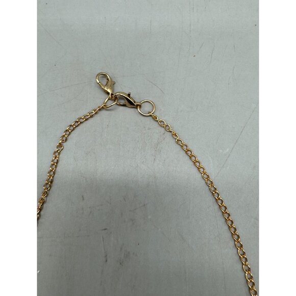 Gold-Tone Necklace With Round wood Pendant round clasp 34" READ - Picture 3 of 3